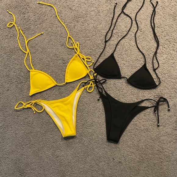 SHEIN Black and Yellow String Bikini Swimsuit Bathing Suit Y2K sz Small set of 2 - Picture 2 of 5